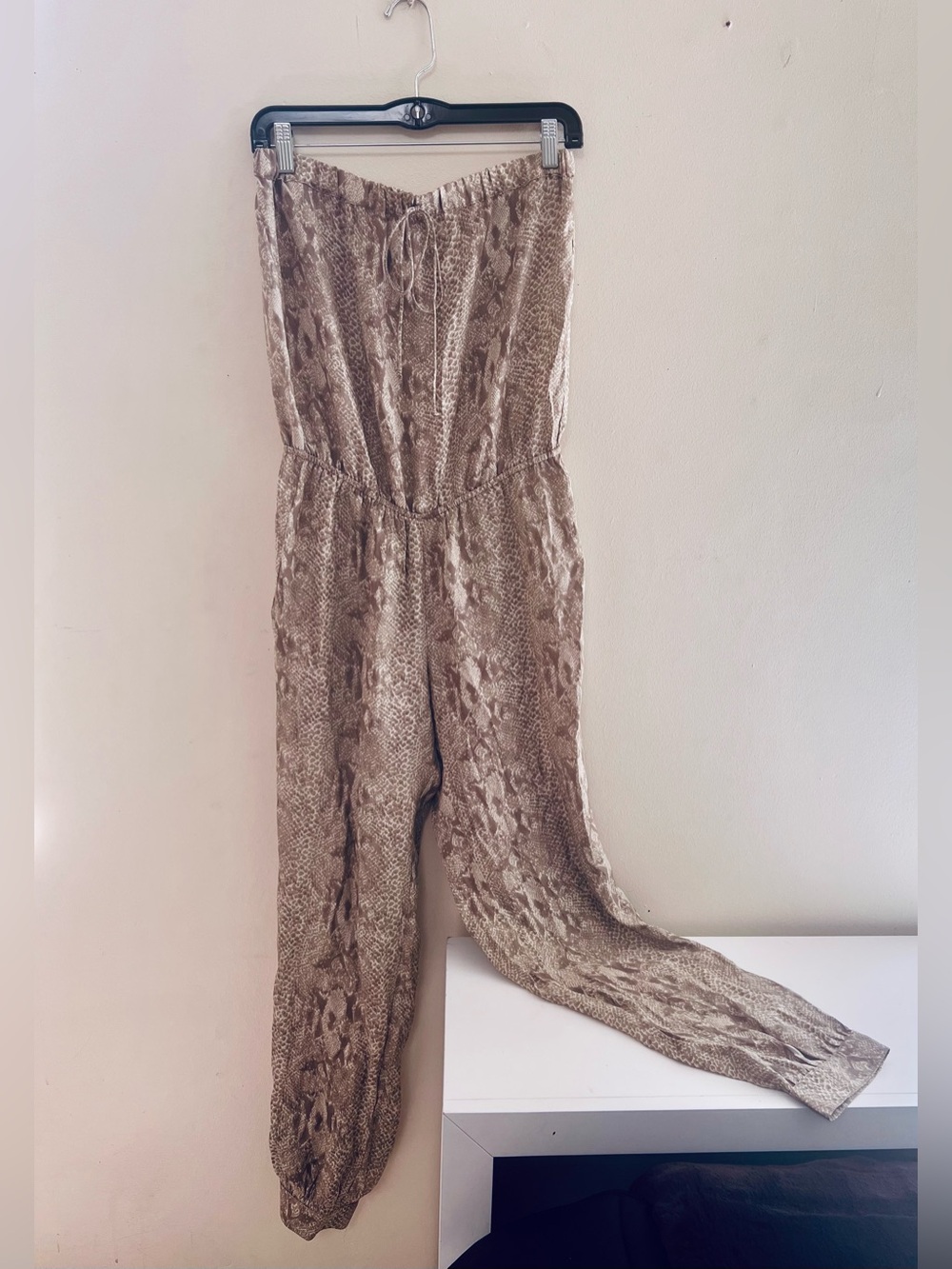 Haute Hippie Taupe Snake-Print Strapless Jumpsuit